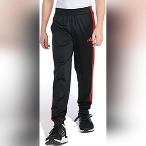 Adidas Black Jogger Style Track Pants with 3 Red Stripes Boys Size L